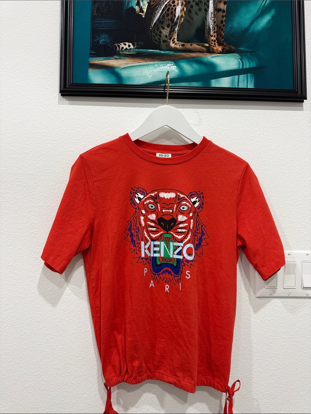 Kenzo Red/Orange Short Sleeve Tee with Multicolor Tiger Logo